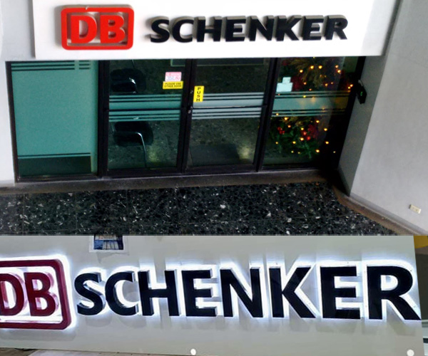 DB Schenker lighted acrylic built-up sign at CIFC Tower