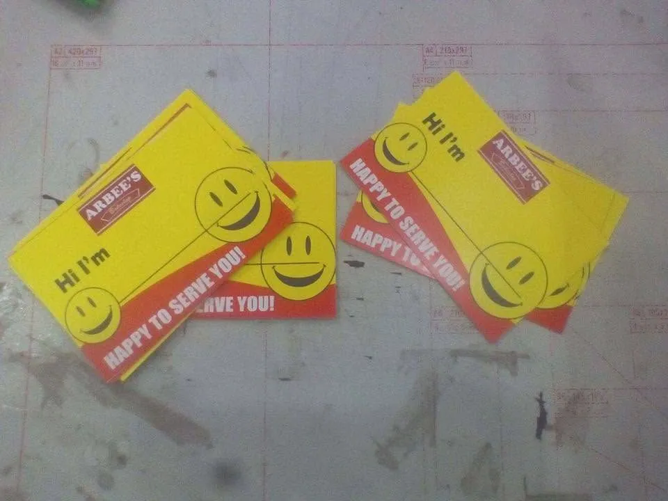 Arbee's Bakeshop calling cards, fresh off MCAV's printer