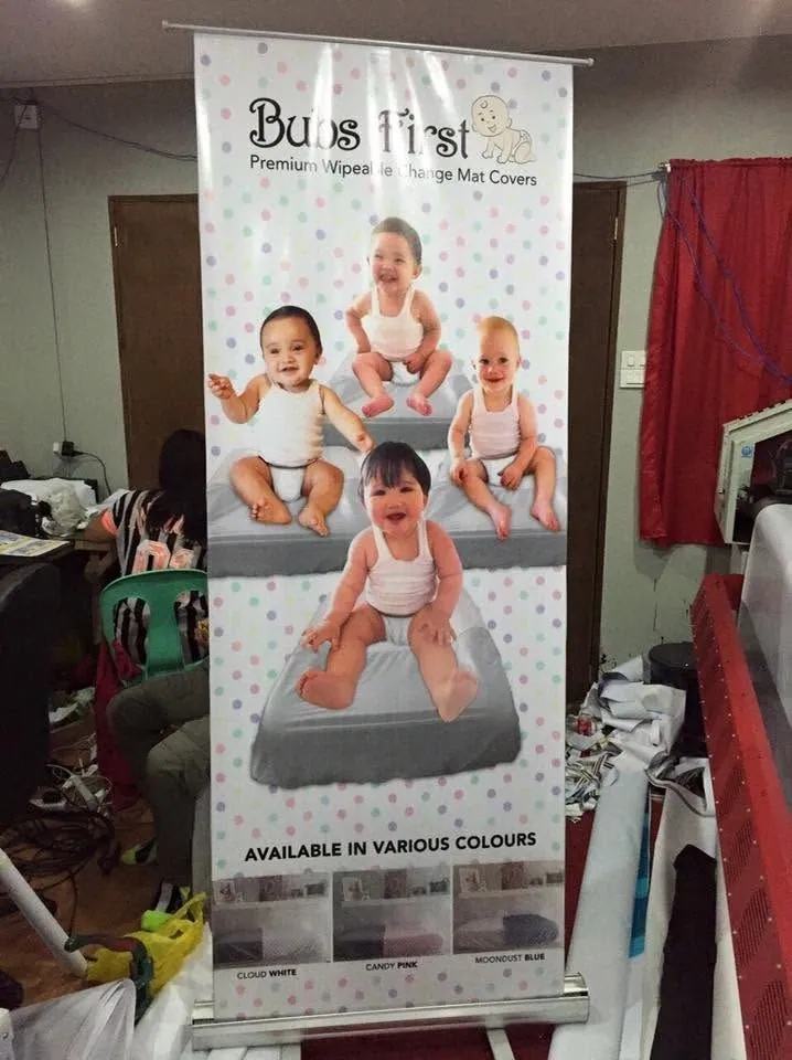 Bubs First roll-up banner, printed and installed by MCAV