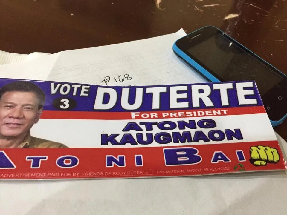 Election campaign tarpaulin, fresh off MCAV's printer