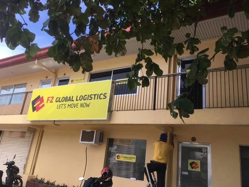 F2 Global Logistics Panaflex sign, printed and installed by MCAV