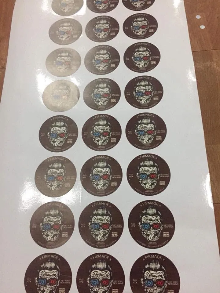 Firmage die-cut stickers, fresh off MCAV's printer