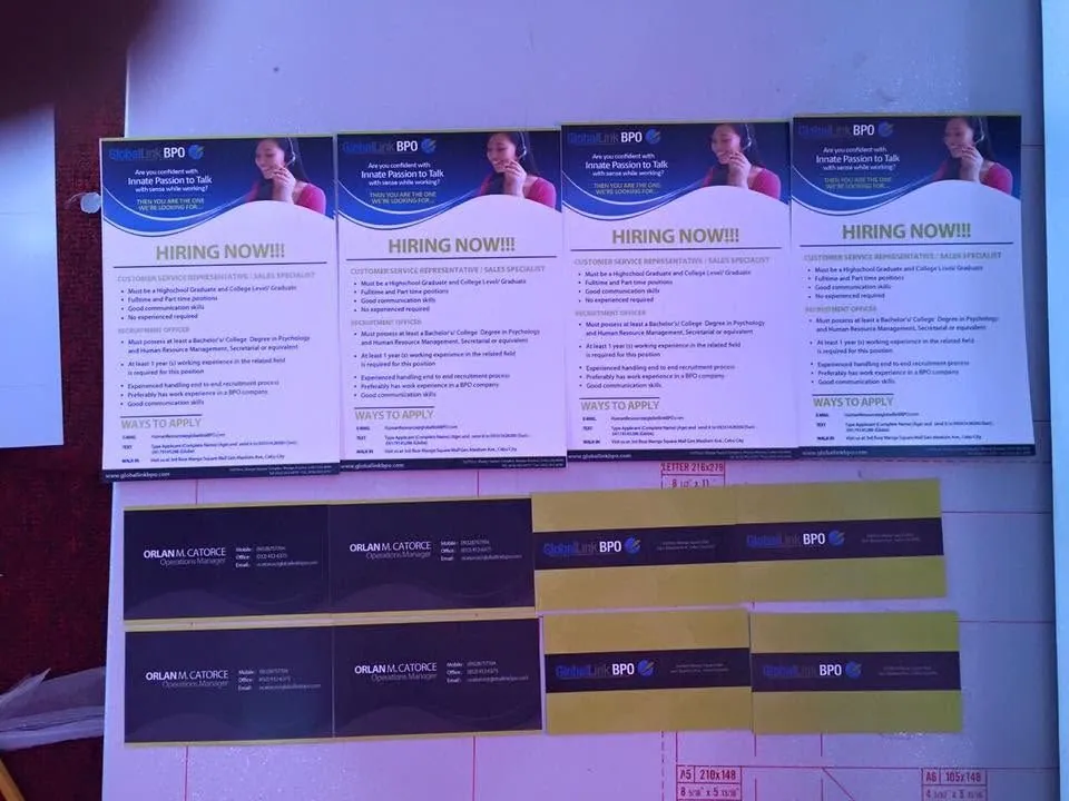 GlobalLink BPO flyers, fresh off MCAV's printer