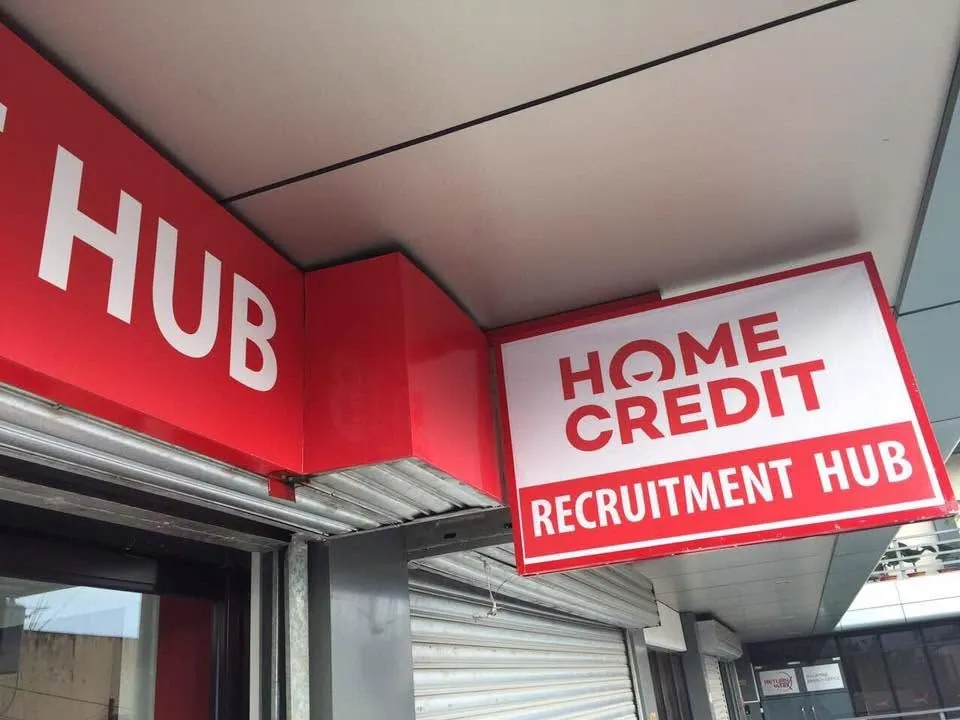 Home Credit Panaflex sign, printed and installed by MCAV