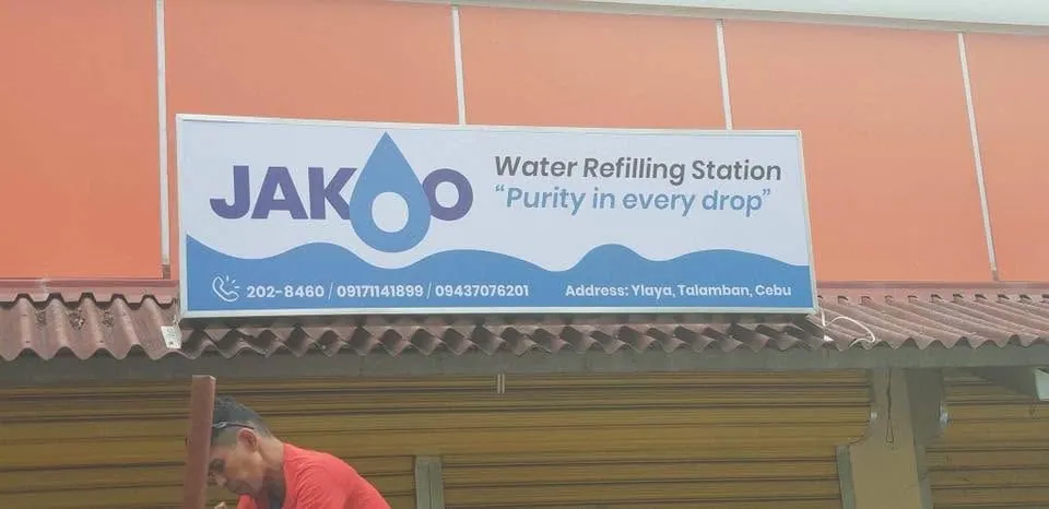 Jakoo Water Refilling Station sign, printed and installed by MCAV