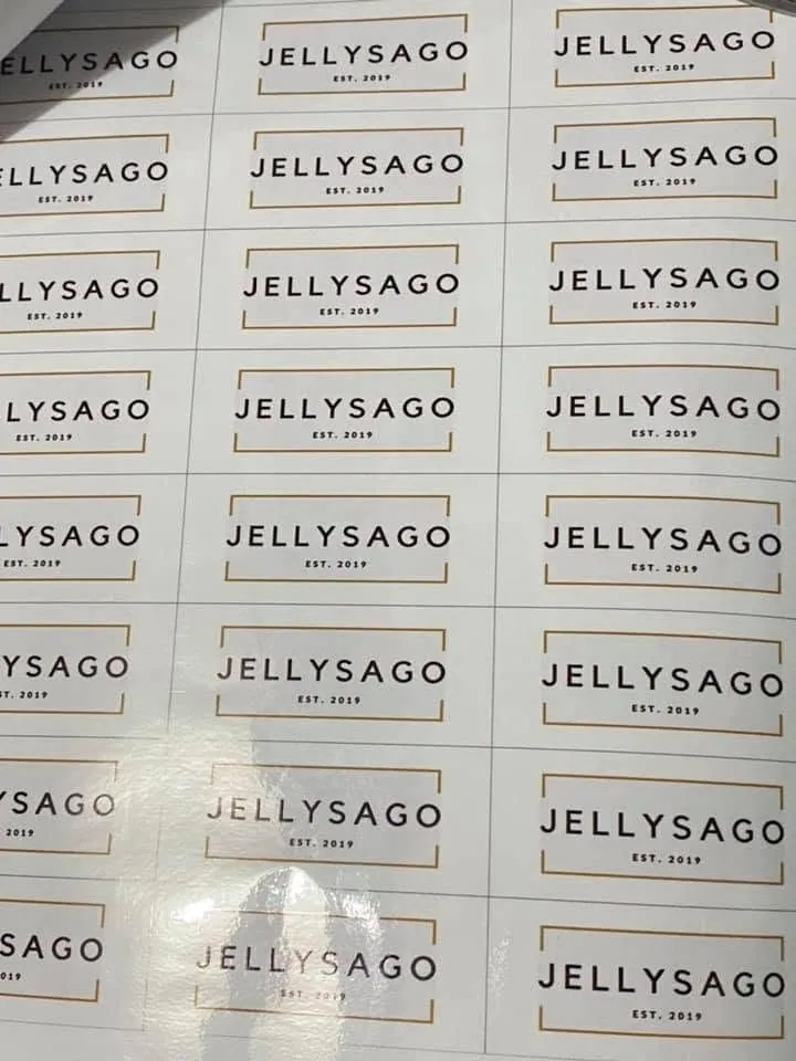 Jellysago labels, fresh off MCAV's printer