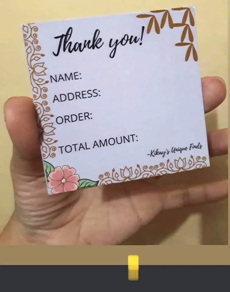 Kikay's Unique Finds calling cards, fresh off MCAV's printer