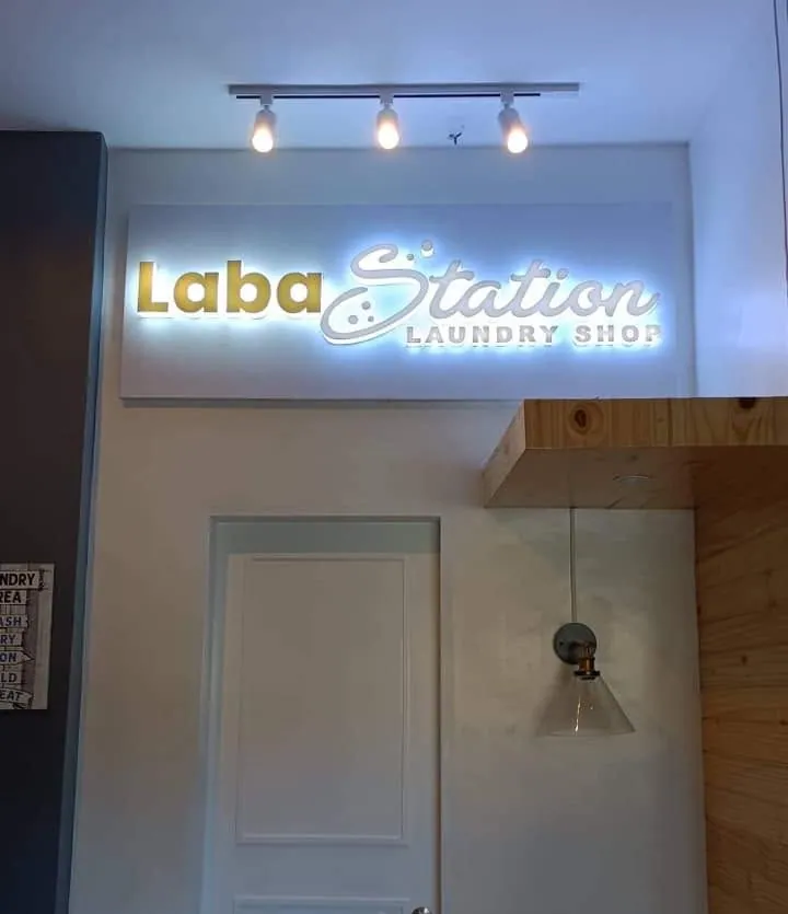 Laba Station Laundry Shop lighted sign, printed and installed by MCAV