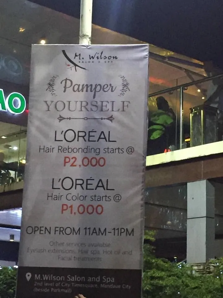 M. Wilson Salon and Spa framed tarpaulin at City Time Square, Mandaue City, printed and installed by MCAV