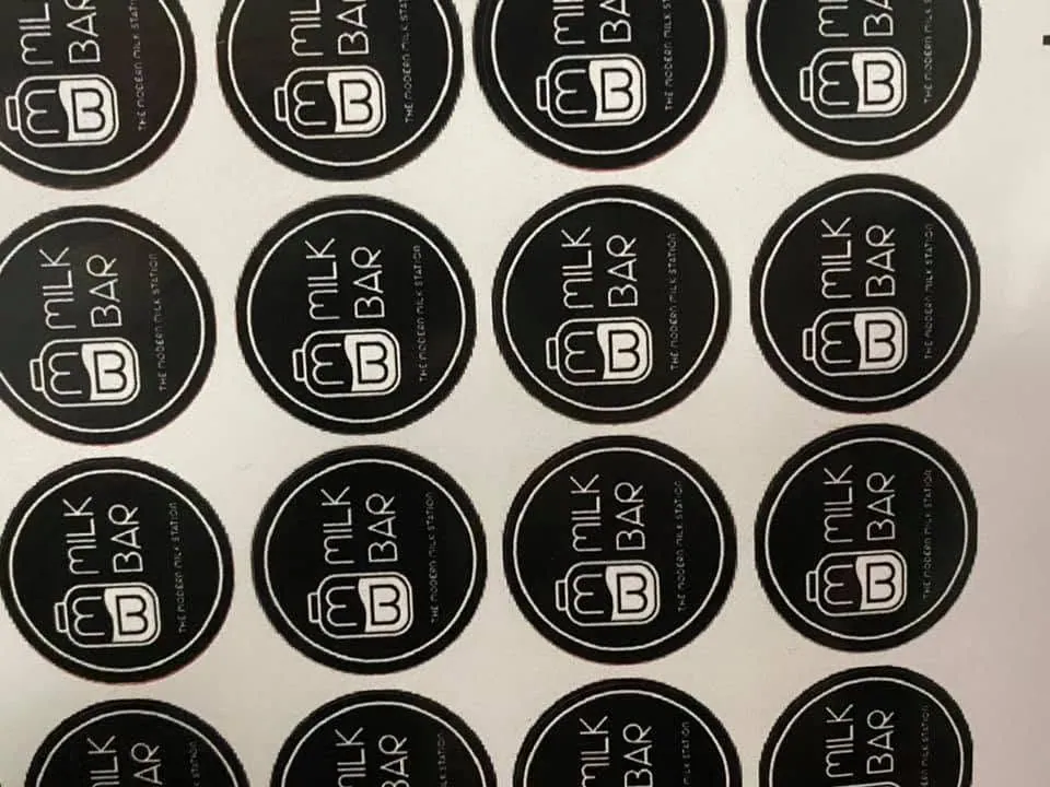 Milk Bar die-cut stickers, fresh off MCAV's printer