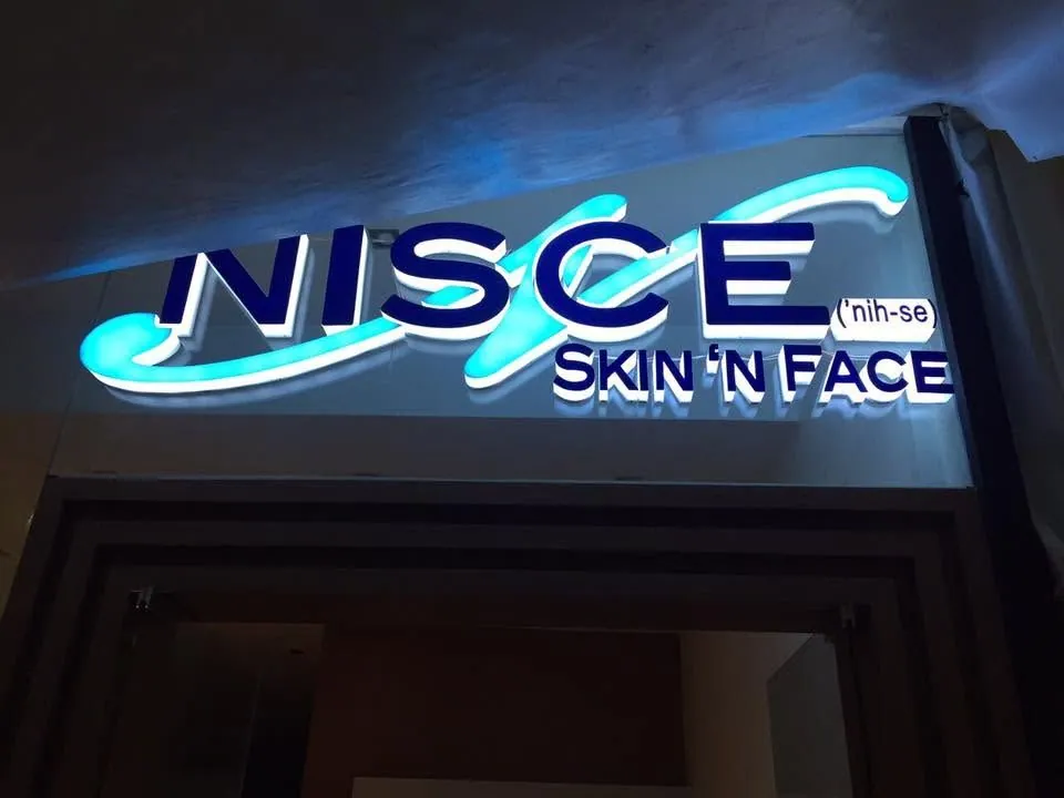 Nisce Skin 'N Face lighted sign, printed and installed by MCAV