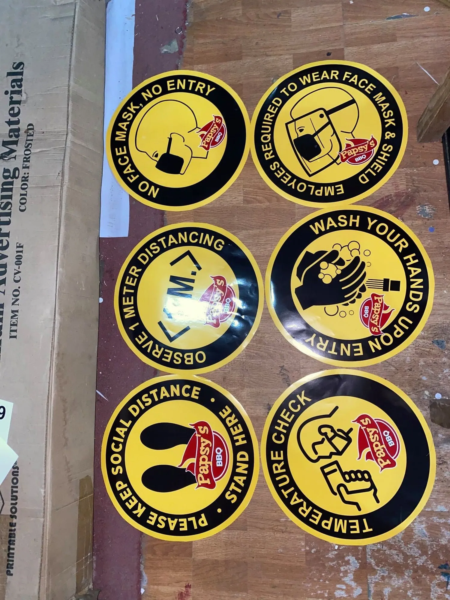 Papsy's BBQ die-cut stickers, fresh off MCAV's printer