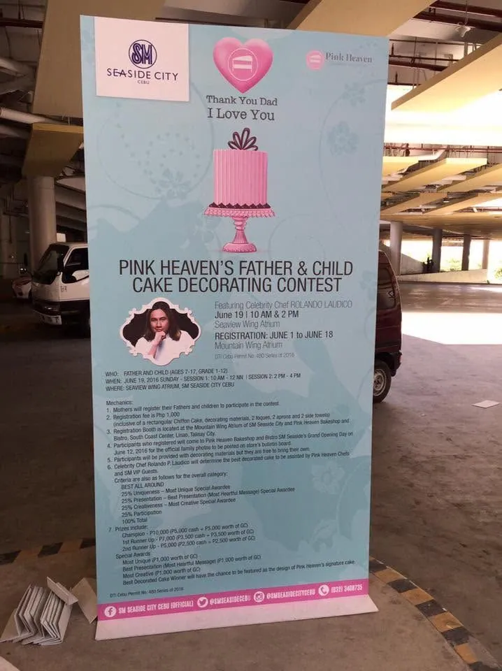 Pink Heaven Bakeshop and Bistro roll-up banner at SM Seaside City Cebu, fresh off MCAV's printer