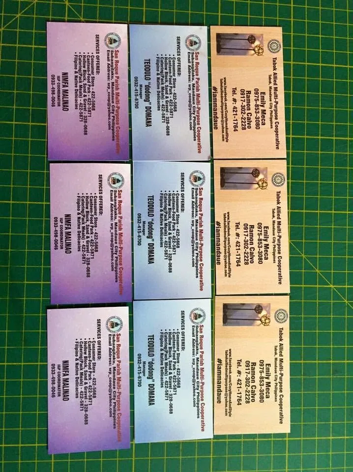San Roque Parish Multi-Purpose Cooperative calling cards, fresh off MCAV's printer