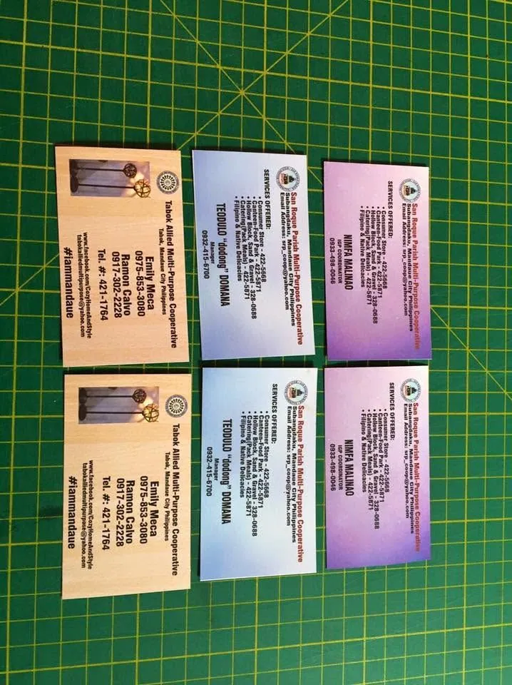 San Roque Parish Multi-Purpose Cooperative calling cards, fresh off MCAV's printer