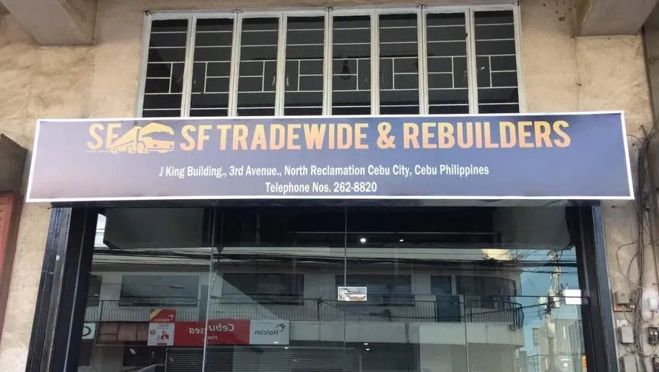 SF Tradewide & Rebuilders Panaflex sign at North Reclamation, Cebu City, printed and installed by MCAV