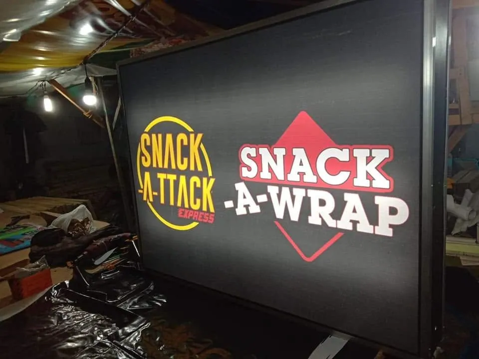 Snack-A-Ttack Panaflex sign, fresh off MCAV's printer