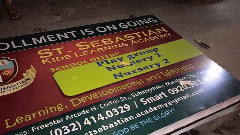 St. Sebastian Kids Learning Academy Panaflex sign, fresh off MCAV's printer