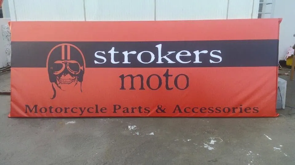 Strokers Moto sign, fresh off MCAV's printer