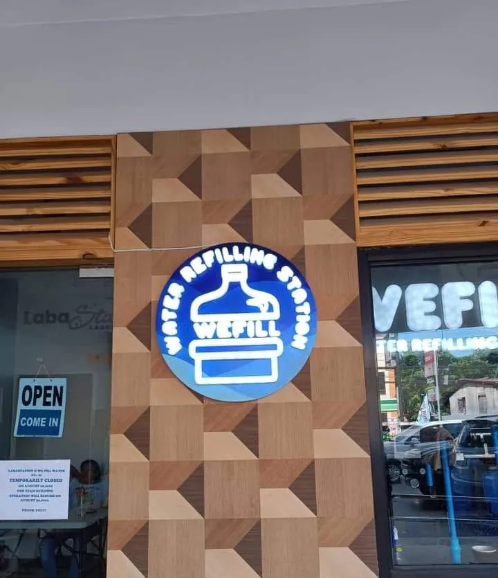 Wefill Water Refilling Station lighted sign, printed and installed by MCAV